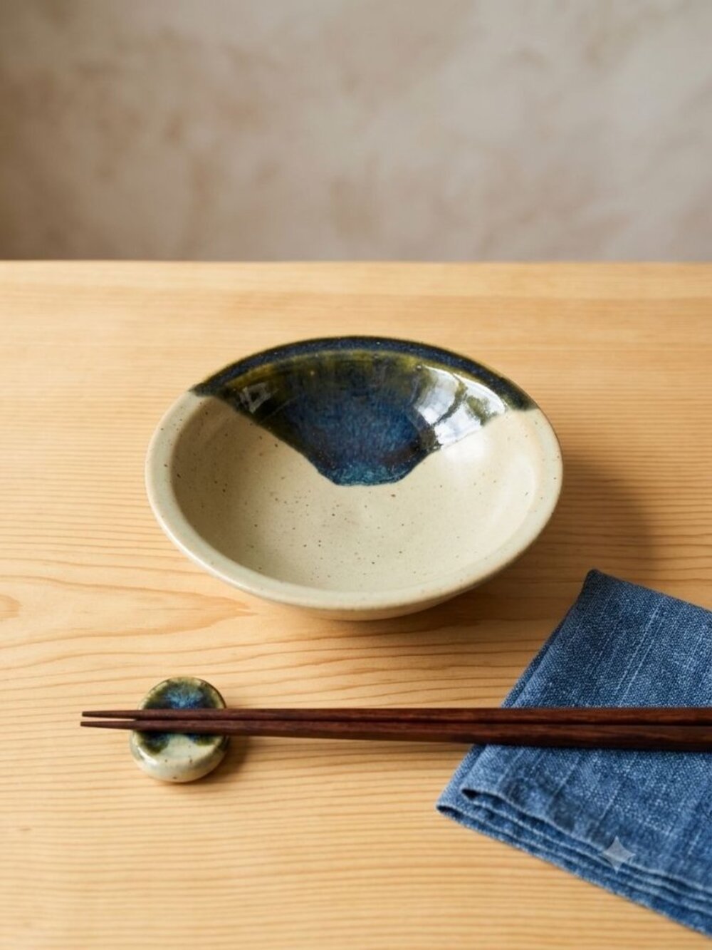 Handcrafted Studio Art Pottery Bowl JAC Signed Mount Fuji Blue Dip Stoneware 6" - Picture 1 of 10